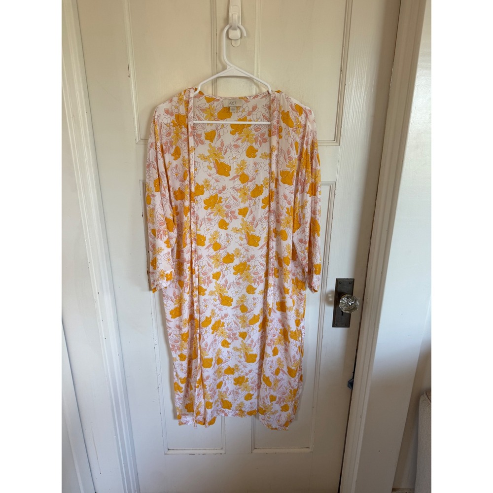 Loft orange floral print open kimono coverup top size xs/small